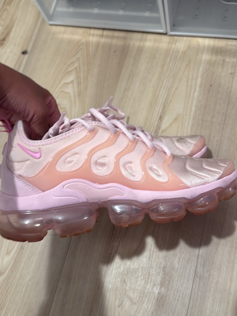 Nike Women's Pink Peach VaporMax Plus Athletic Shoes